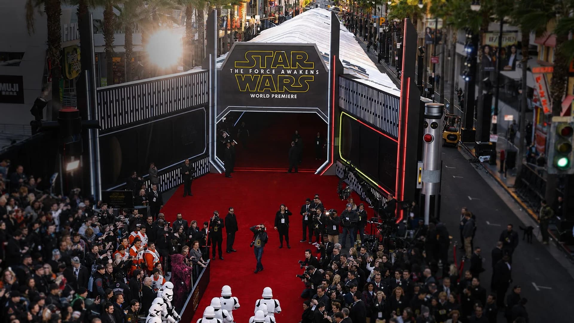Red carpet and entrance structures for the Star Wars The Force Awakens world premiere
