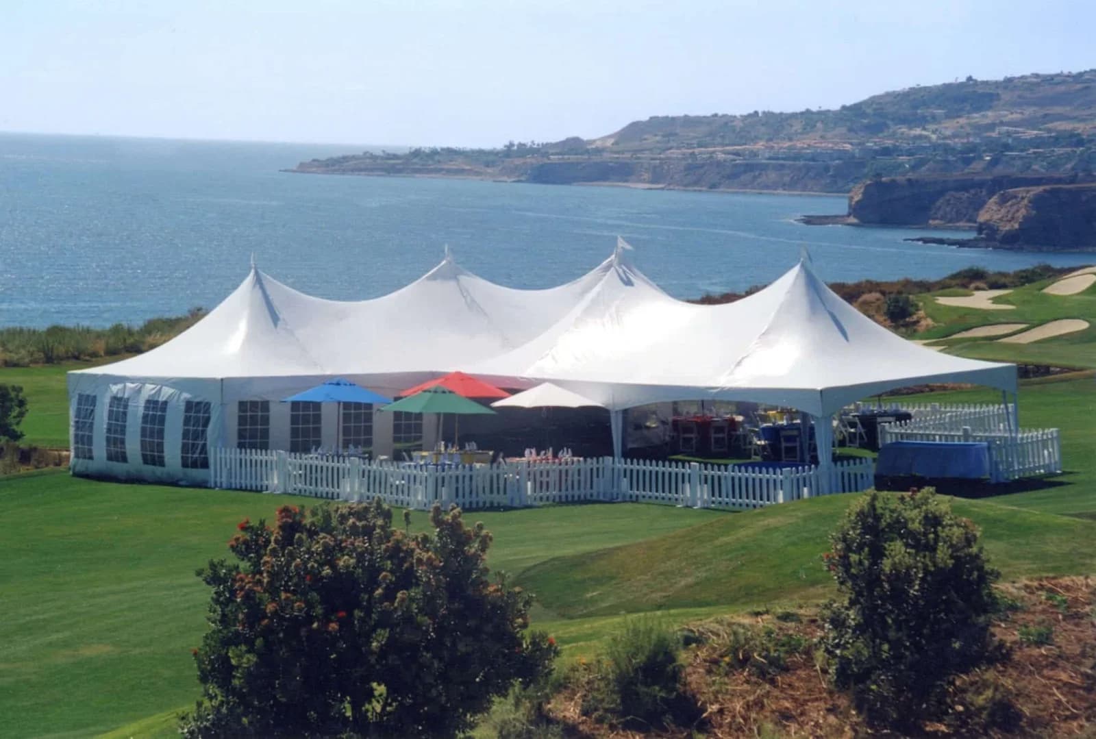 Pole Tents against scenic ocean