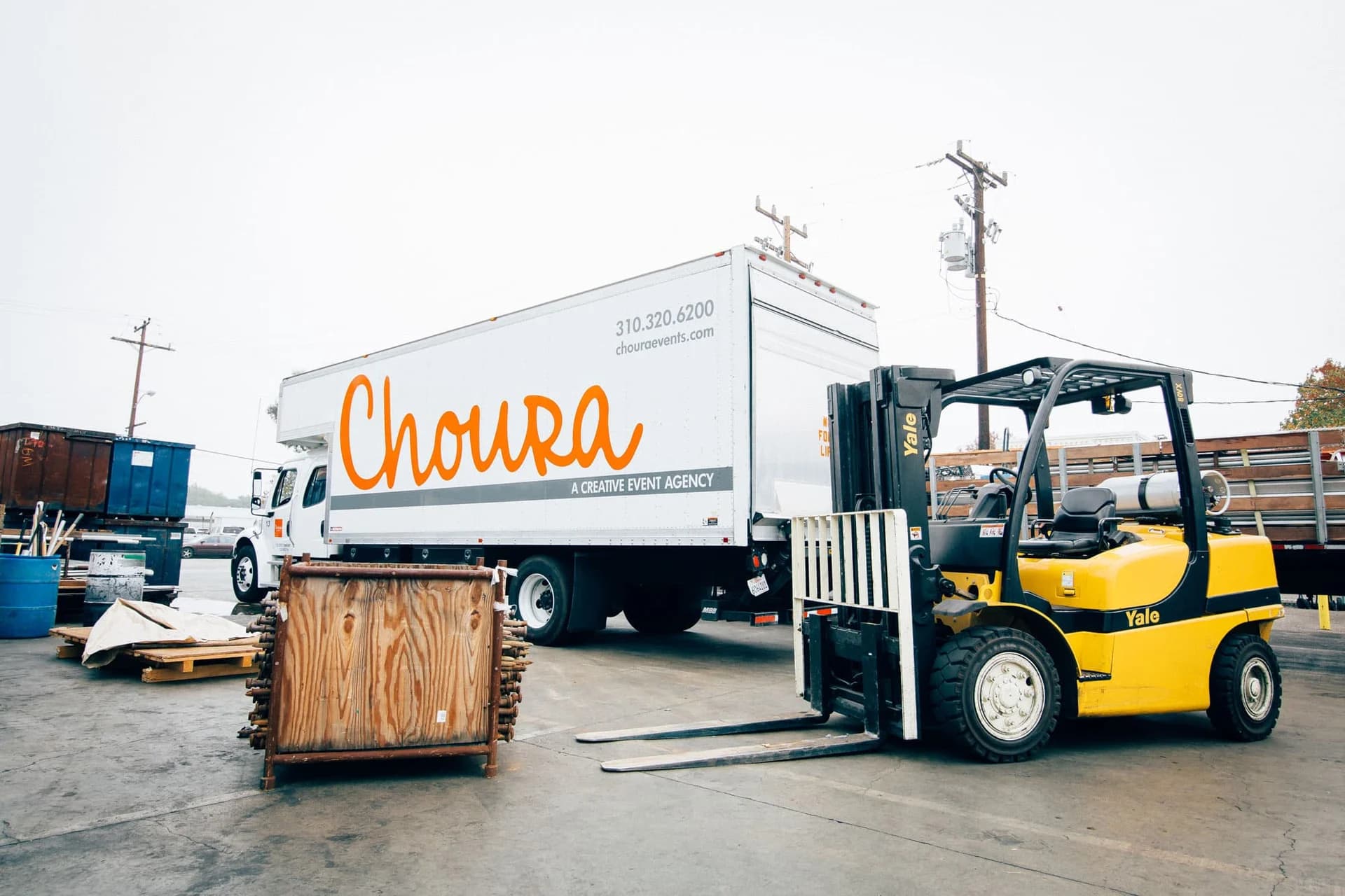 Choura truck and forklift in the equipment yard