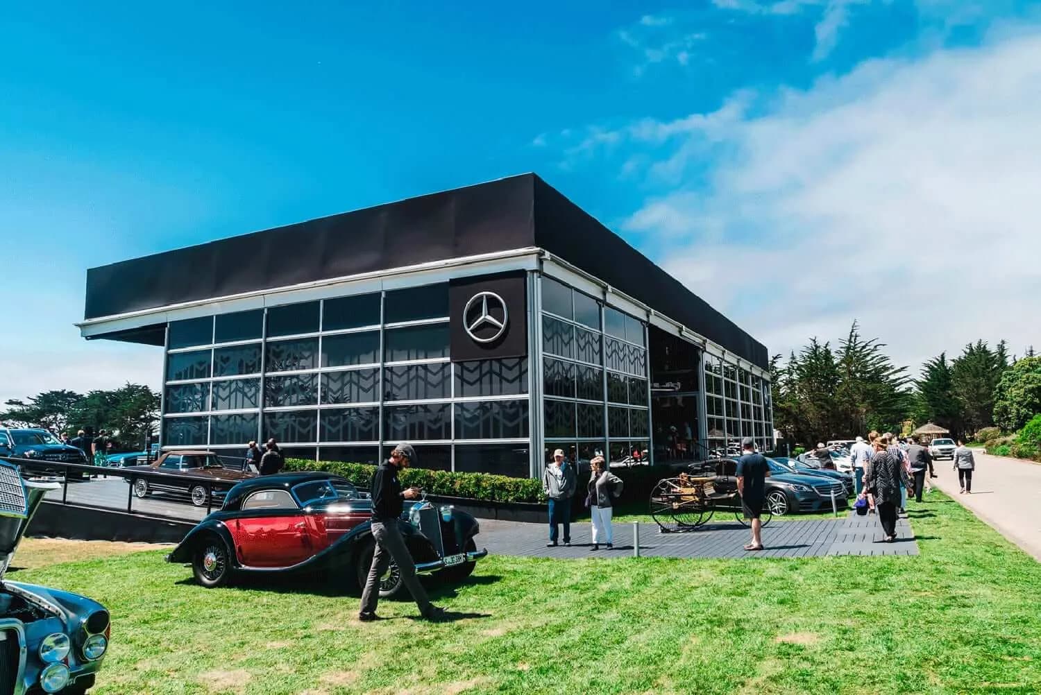 Mercedes event structure exterior at Pebble Beach Concours