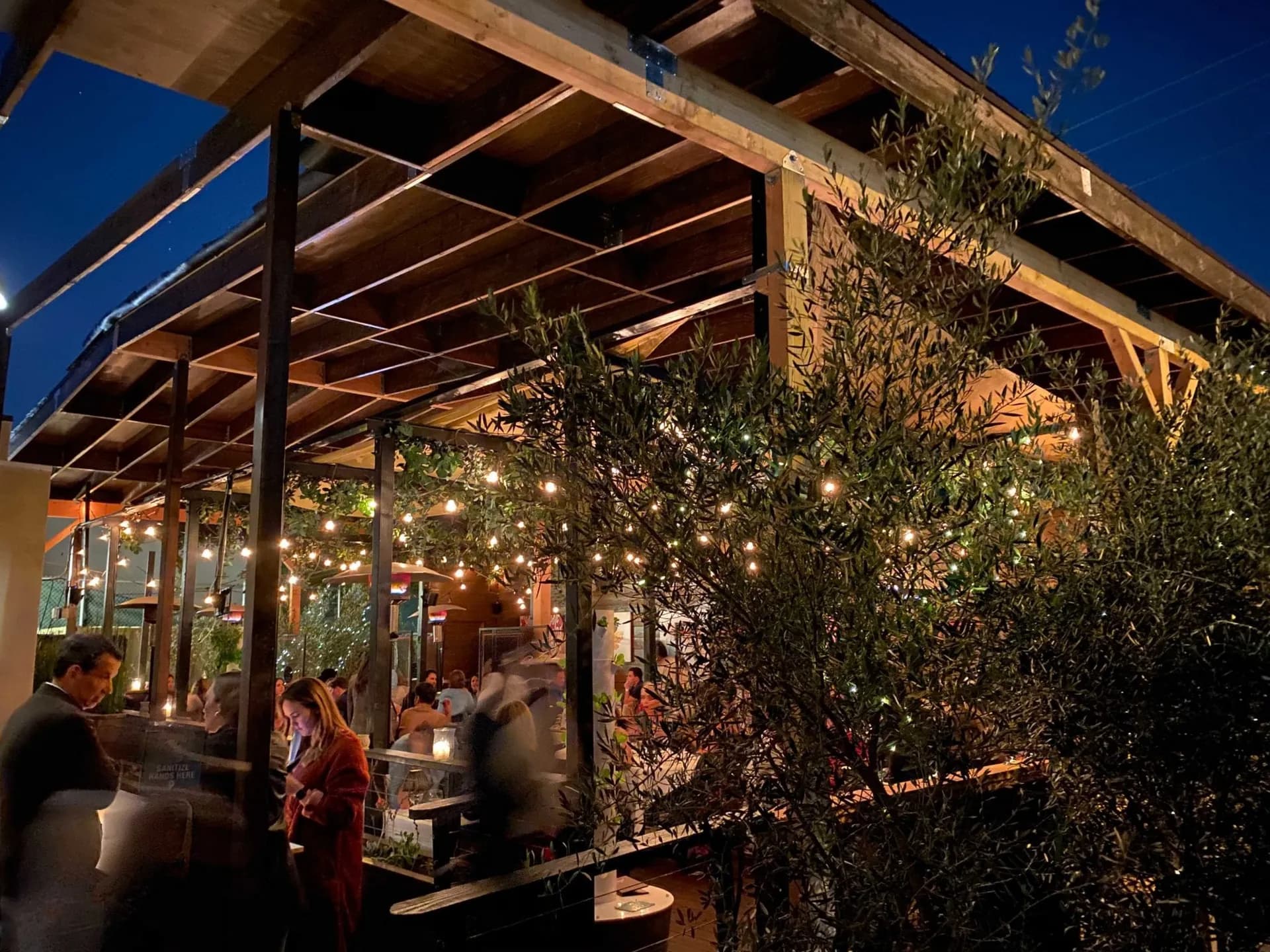 outdoor dining patio at night