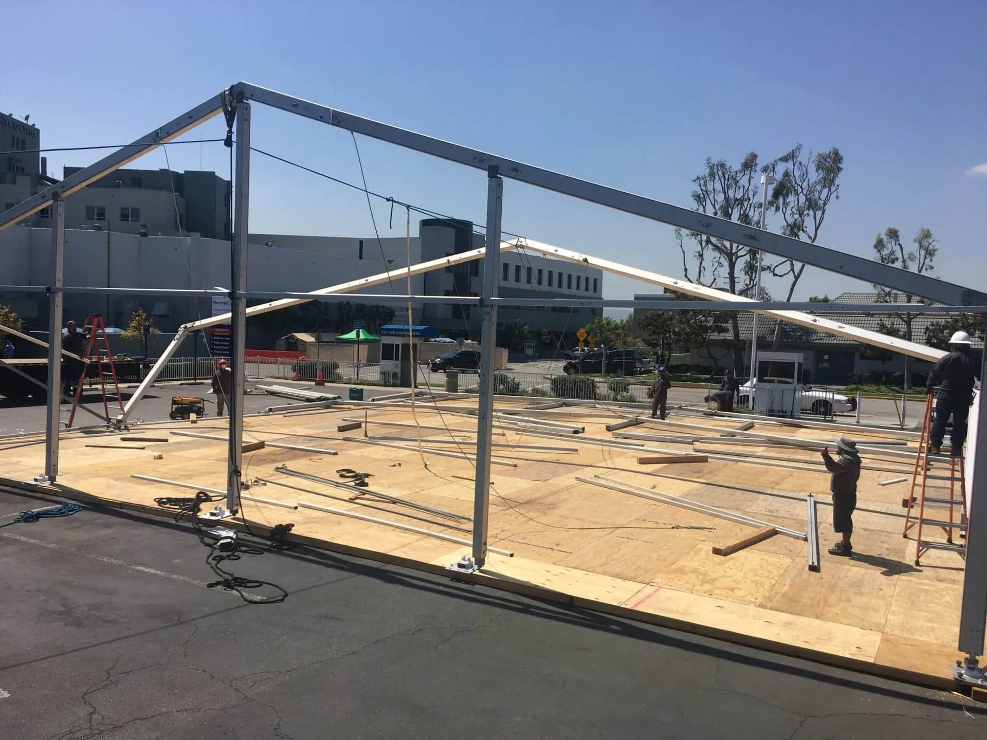 Frame and subfloor for a large hospital tent