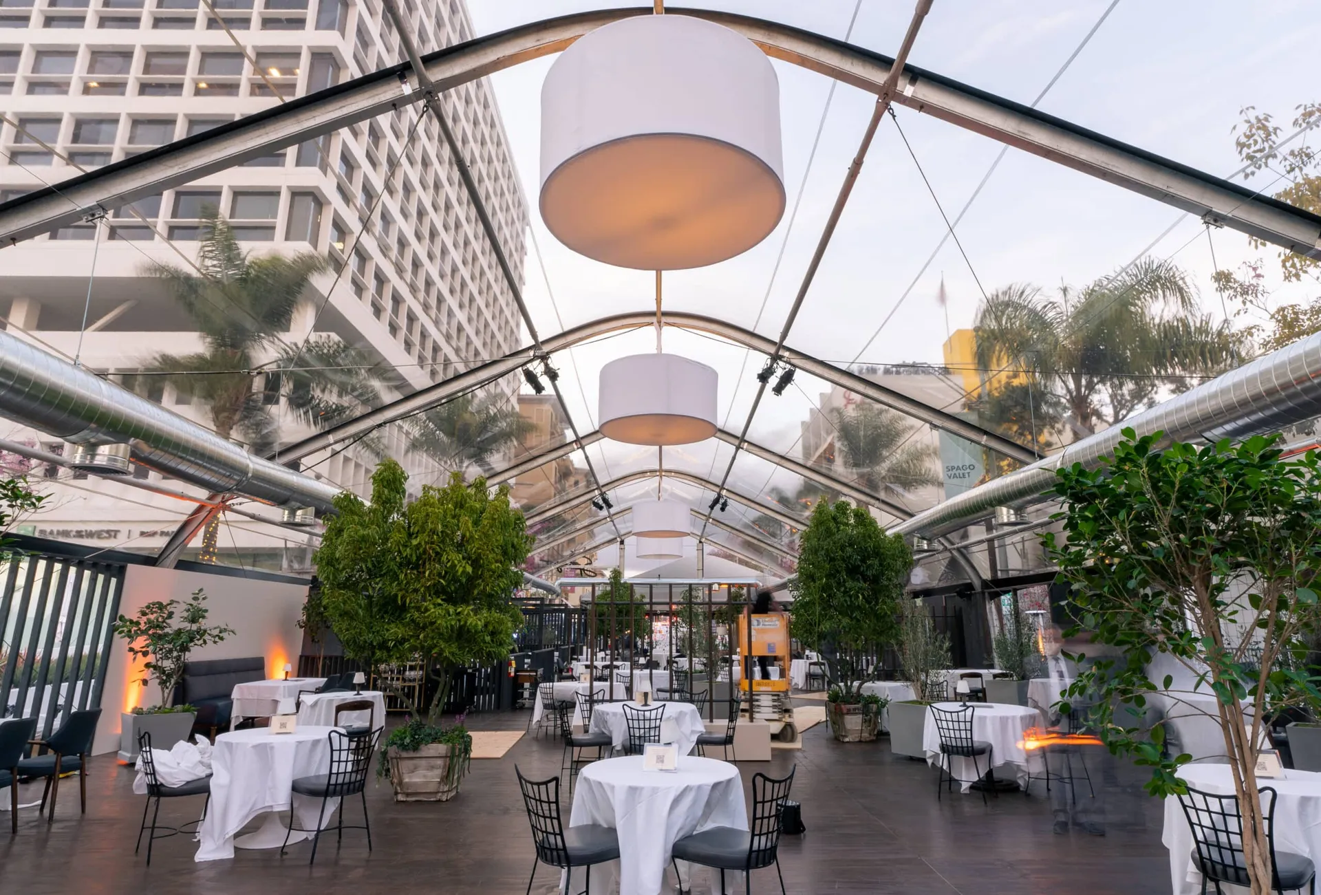 Completed Spago outdoor dining environment