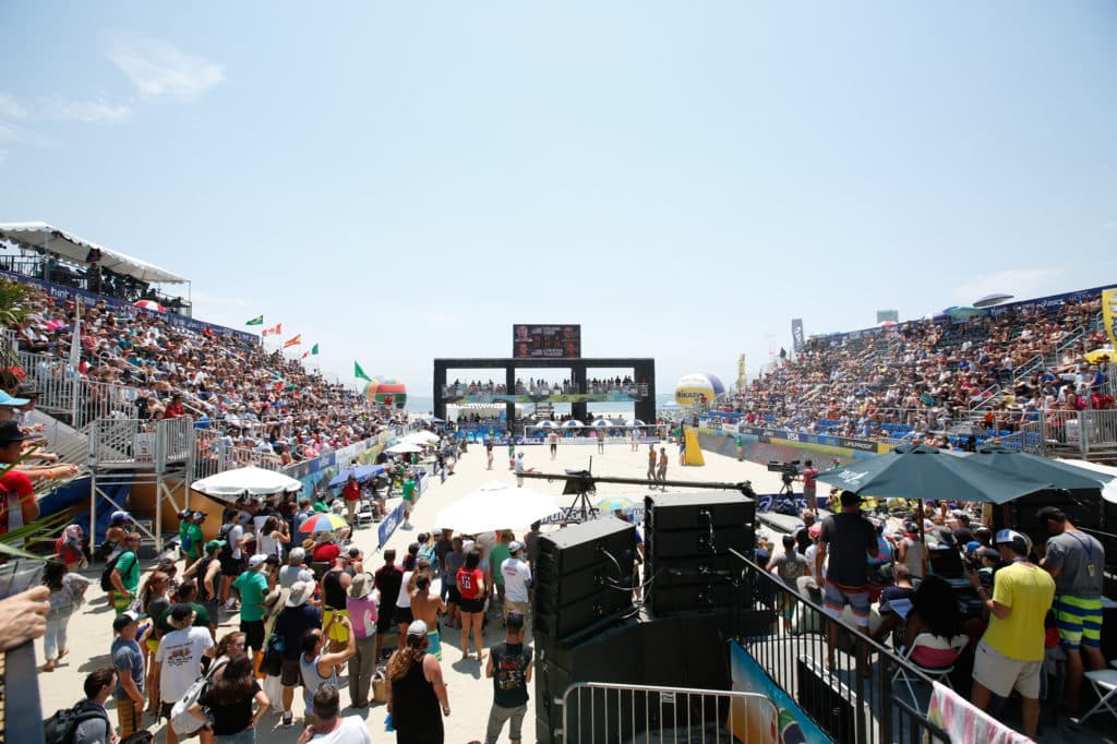 World Series of Beach Volleyball arena with stands full of people